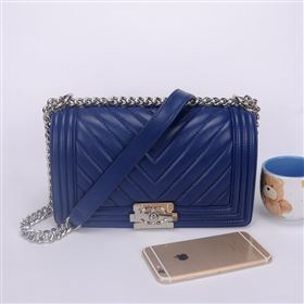 chaneI 67086 leather medium le boy handbag blue bag 5661