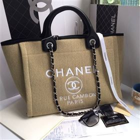 Chanel 68046 large canvas shopping tote handbag apricot bag 5663