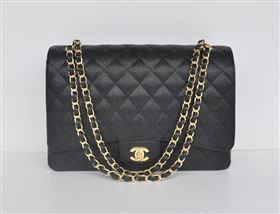 Chanel 58601 maxi large caviar leather classic handbag black bag 5668