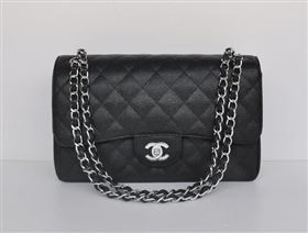chaneI 58600 caviar JUMBO classic flap handbag black bag 5680