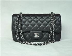 Chanel 1112 caviar leather classic flap handbag black bag 5687
