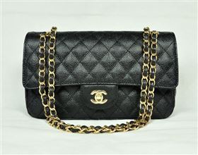 Chanel 1112 caviar leather classic flap handbag black bag 5688