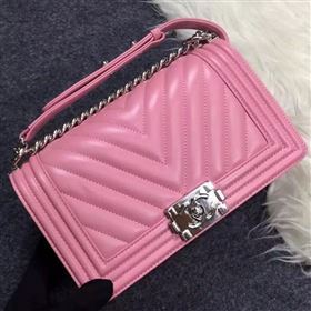 Chanel A92058 lambskin medium le boy handbag pink bag 5698