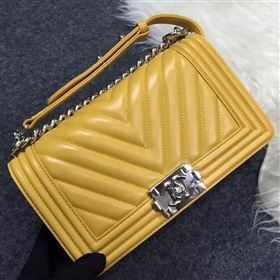 Chanel A92058 lambskin medium le boy handbag yellow bag 5699