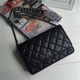 Chanel 33814 leather small woc handbag black bag 5619