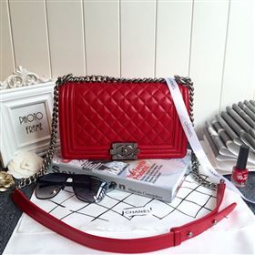 Chanel 67086 leather medium le boy handbag red bag 5627