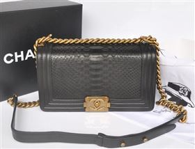 Chanel A66095 python leather medium le boy handbag black bag 5743