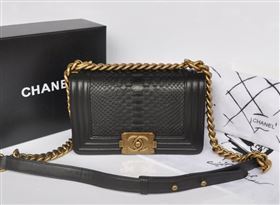 Chanel A66094 python leather small le boy handbag black bag 5745