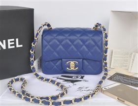 Chanel A1115 caviar lambskin small classic flap handbag blue bag 5788