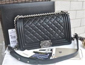 Chanel A67086 caviar lambskin medium le boy handbag black bag 5799