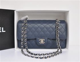 Chanel A1112 caviar lambskin classic flap handbag blue bag 5716