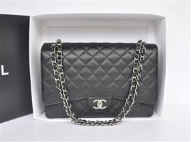 Chanel A36098 maxi caviar lambskin classic flap handbag black bag 5720