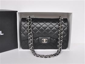 chaneI A36097 large lambskin classic flap handbag black bag 5724