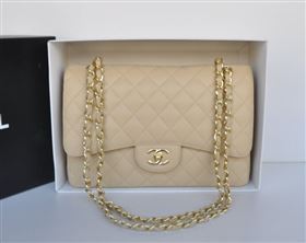 Chanel A36097 large caviar lambskin classic flap handbag apricot bag 5735