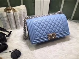 Chanel A67086 caviar lambskin medium le boy handbag blue bag 5840