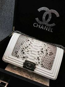 Chanel A66095 python leather medium le boy handbag gray bag 5846