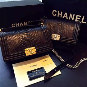 Chanel A66095 python leather medium le boy handbag black bag 5849