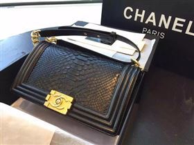 Chanel A66095 python leather medium le boy handbag black bag 5850