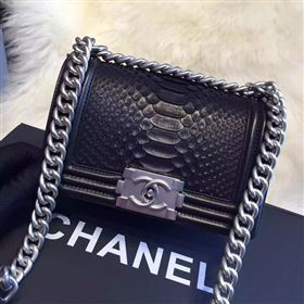 chaneI A66094 python leather small le boy handbag black bag 5851