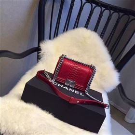 Chanel A66094 python leather small le boy handbag red bag 5852