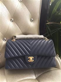 Chanel A1112 lambskin V classic flap handbag blue bag 5877