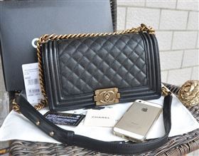 Chanel A67086 caviar lambskin medium le boy handbag black bag 5800
