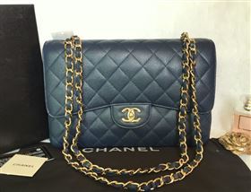 Chanel A36097 caviar lambskin large classic flap handbag blue bag 5811