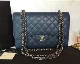 Chanel A36097 caviar lambskin large classic flap handbag blue bag 5813