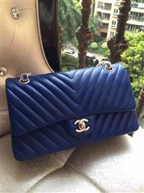 Chanel A1112 lambskin V classic flap handbag blue bag 5834