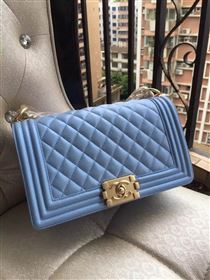 Chanel A67086 caviar lambskin medium le boy handbag blue bag 5838