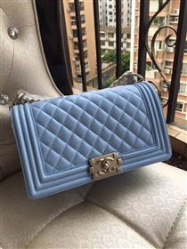 Chanel A67086 caviar lambskin medium le boy handbag blue bag 5839