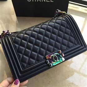 Chanel A67086 deerskin rainbow le boy handbag black bag 5941