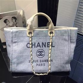 Chanel A68046 original canvas shopping handbag blue bag 5951