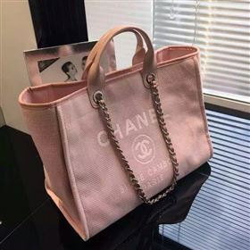 Chanel A68046 original canvas shopping handbag pink bag 5952