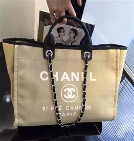 chaneI A68046 original canvas shopping handbag apricot bag 5955