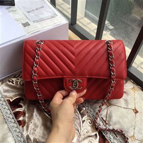 Chanel A1112 caviar lambskin flap handbag red bag 6041