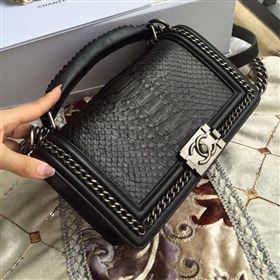 chaneI A67086 python leather le boy handbag black bag 6056
