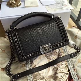 Chanel A67086 python leather le boy handbag black bag 6057