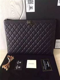 Chanel A82254 lambskin large clutch handbag black bag 6036