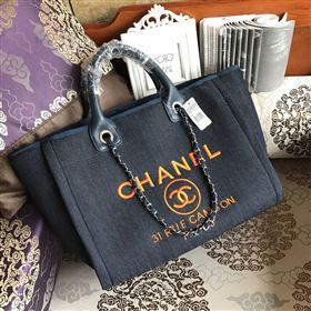 Chanel A68046 original canvas shopping handbag blue bag 6159