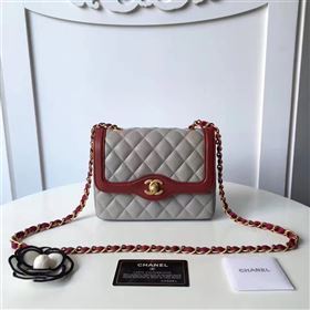Chanel lambskin new 17cm flap gray shoulder bag 6168