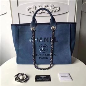 Chanel A68046 original canvas shopping handbag blue bag 6173