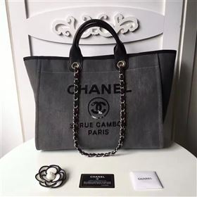 chaneI A68046 original canvas shopping handbag gray bag 6175
