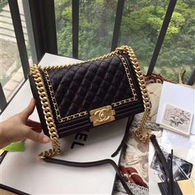 Chanel A67086 lambskin chain le boy handbag black bag 6177