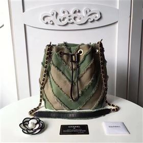 Chanel original canvas bucket green shoulder bag 6185