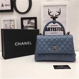 Chanel A92991 caviar lambskin tote handbag blue bag 6192