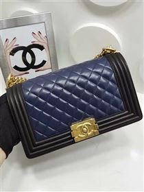 Chanel A67086 lambskin le boy tri handbag blue bag 6122