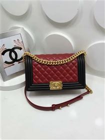 Chanel A67086 lambskin le boy tri handbag wine bag 6124