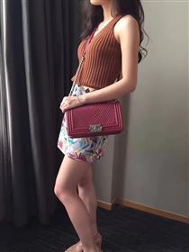 Chanel A67086 lambskin new V medium le wine boy bag 6243