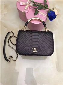 Chanel python small shoulder makeup handbag black bag 6200